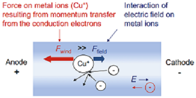 示意圖顯示了參與電遷移的力 示意圖顯示了參與電遷移的力